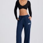 Mid-Rise Wide-Leg Joggers in Dark Navy - Image 6