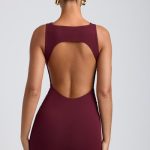 Modal High-Neck Open-Back Mini Dress in Plum - Image 2