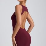 Modal High-Neck Open-Back Mini Dress in Plum - Image 3