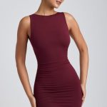 Modal High-Neck Open-Back Mini Dress in Plum - Image 6