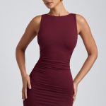 Modal High-Neck Open-Back Mini Dress in Plum - Image 7