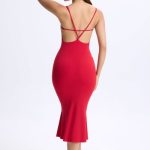 Plunge Open-Back Midaxi Dress in Cherry Red - Image 5