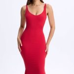 Plunge Open-Back Midaxi Dress in Cherry Red - Image 6