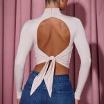 Cowl-Neck Tie-Back Top in Ivory - Image 2