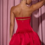 Cut-Out Bubble Hem Corset Mini Dress in Red - Image 2