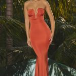 Slinky Jersey Hardware Detail Strapless Maxi Dress in Burnt Orange