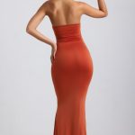 Slinky Jersey Hardware Detail Strapless Maxi Dress in Burnt Orange - Image 2