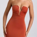 Slinky Jersey Hardware Detail Strapless Maxi Dress in Burnt Orange - Image 4