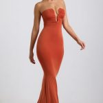 Slinky Jersey Hardware Detail Strapless Maxi Dress in Burnt Orange - Image 8