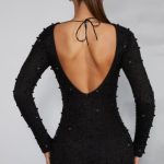 Long Sleeve Embellished Backless Maxi Dress in Black - Image 10
