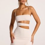 Textured Jersey Cut-Out A-Line Mini Dress in Ivory