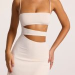 Textured Jersey Cut-Out A-Line Mini Dress in Ivory - Image 4