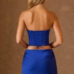 Draped Lace-Up Corset Top in Cobalt Blue - Image 2