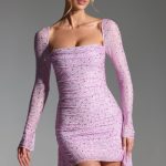 Embellished Draped Cowl-Neck Mini Dress in Peony Pink
