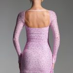Embellished Draped Cowl-Neck Mini Dress in Peony Pink - Image 2