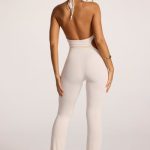 Tall Textured Jersey Halter Neck Ruched Cut Out Jumpsuit in Ivory - Image 2