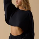 Oversized Long Sleeve Crop Top in Black