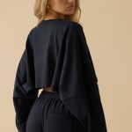 Oversized Long Sleeve Crop Top in Black - Image 2