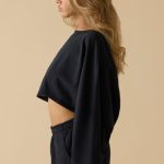 Oversized Long Sleeve Crop Top in Black - Image 3