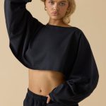 Oversized Long Sleeve Crop Top in Black - Image 5