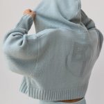 Cropped Zip-Up Chunky Knit Hoodie in Dusty Teal