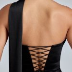 Draped Halterneck Satin Mini Dress in Black - Image 6