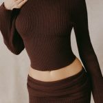 Ribbed-Knit Slash-Neck Top in Espresso - Image 2