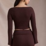 Ribbed-Knit Slash-Neck Top in Espresso - Image 3