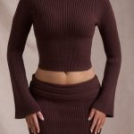 Ribbed-Knit Slash-Neck Top in Espresso - Image 4
