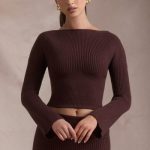 Ribbed-Knit Slash-Neck Top in Espresso - Image 5