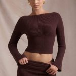 Ribbed-Knit Slash-Neck Top in Espresso - Image 7