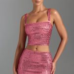Embellished Low-Rise Micro Mini Skirt in Watermelon - Image 5