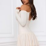 Off-Shoulder Tiered Corset Mini Dress in Ivory - Image 4