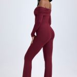 Tall Modal Off-Shoulder Ruched Jumpsuit in Wine Red - Image 2
