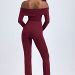 Tall Modal Off-Shoulder Ruched Jumpsuit in Wine Red - Image 3