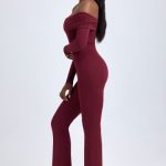 Tall Modal Off-Shoulder Ruched Jumpsuit in Wine Red - Image 4