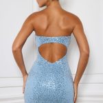 Embellished Sweetheart-Neck Mini Dress in Light Blue - Image 2