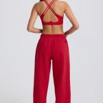 Mid-Rise Wide-Leg Joggers in Hot Red - Image 2