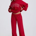 Mid-Rise Wide-Leg Joggers in Hot Red - Image 6