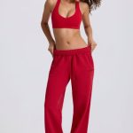 Mid-Rise Wide-Leg Joggers in Hot Red - Image 7