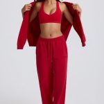 Mid-Rise Wide-Leg Joggers in Hot Red - Image 8