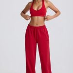 Mid-Rise Wide-Leg Joggers in Hot Red - Image 9