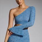 Embellished One Shoulder Top in Smokey Blue - Image 6