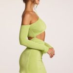 Textured Jersey Asymmetric Cut Out Mini Dress in Lime - Image 3