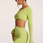 Textured Jersey Asymmetric Cut Out Mini Dress in Lime - Image 7