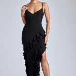 Panelled Ruffle Evening Gown in Black - Image 10
