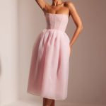 Embellished Corset Tulle Skirt Midi Dress in Blush