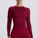 Tencel? Modal Ruched Long-Sleeve Top in Burgundy