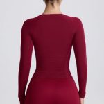 Tencel? Modal Ruched Long-Sleeve Top in Burgundy - Image 3