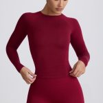 Tencel? Modal Ruched Long-Sleeve Top in Burgundy - Image 8